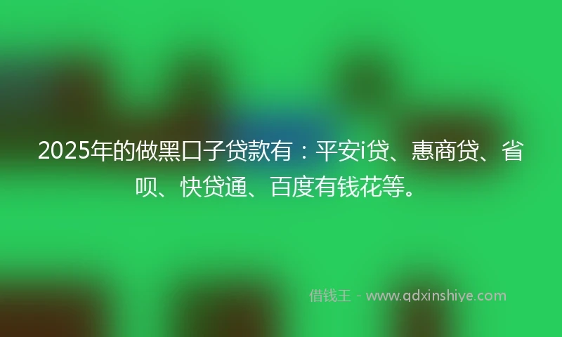 2025年的做黑口子贷款有：平安i贷、惠商贷、省呗、快贷通、百度有钱花等。