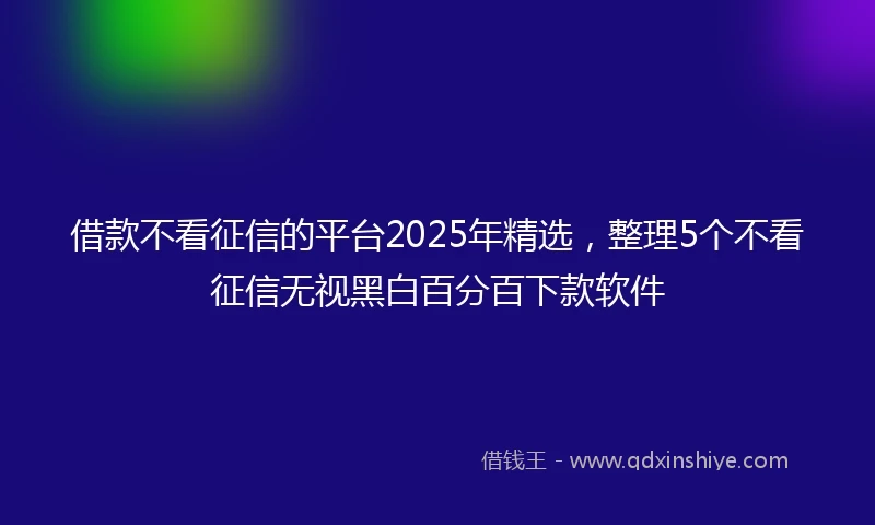 借款不看征信的平台2025年精选，整理5个不看征信无视黑白百分百下款软件