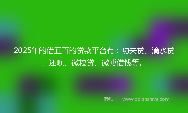 2025年的借五百的贷款平台有：功夫贷、滴水贷、还呗、微粒贷、微博借钱等。