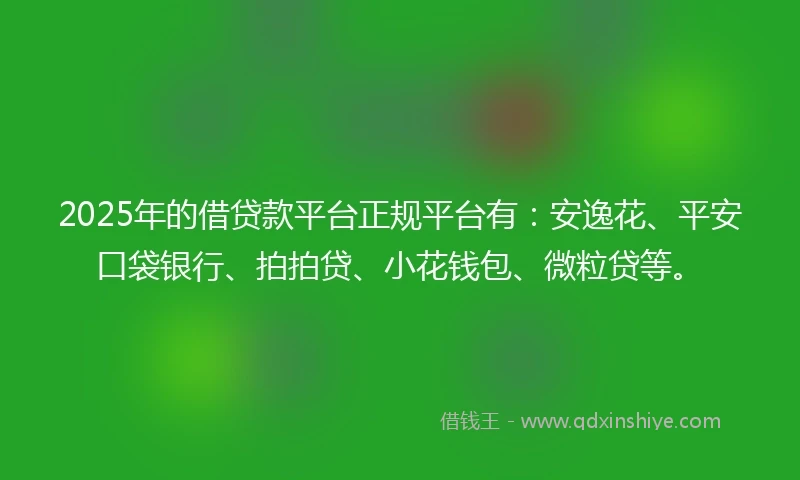 2025年的借贷款平台正规平台有：安逸花、平安口袋银行、拍拍贷、小花钱包、微粒贷等。