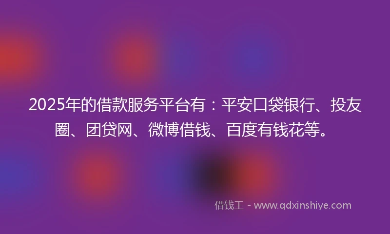 2025年的借款服务平台有：平安口袋银行、投友圈、团贷网、微博借钱、百度有钱花等。