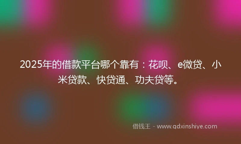 2025年的借款平台哪个靠有：花呗、e微贷、小米贷款、快贷通、功夫贷等。