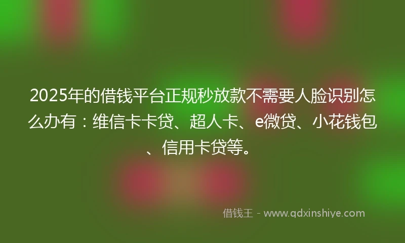 2025年的借钱平台正规秒放款不需要人脸识别怎么办有：维信卡卡贷、超人卡、e微贷、小花钱包、信用卡贷等。