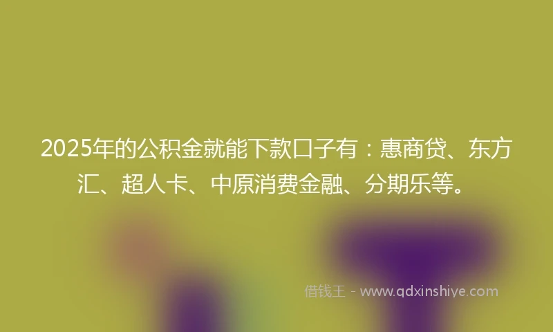 2025年的公积金就能下款口子有：惠商贷、东方汇、超人卡、中原消费金融、分期乐等。