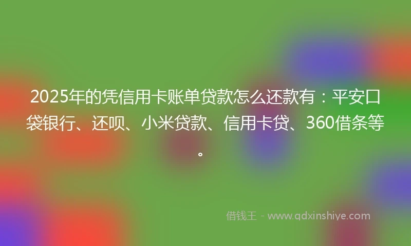 2025年的凭信用卡账单贷款怎么还款有:平安口袋银行、还呗、小米贷款、信用卡贷、360借条等。