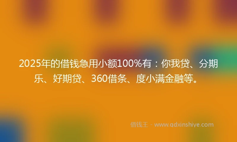 2025年的借钱急用小额100%有：你我贷、分期乐、好期贷、360借条、度小满金融等。