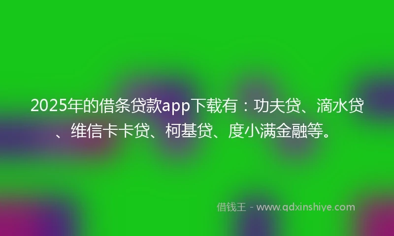 2025年的借条贷款app下载有：功夫贷、滴水贷、维信卡卡贷、柯基贷、度小满金融等。