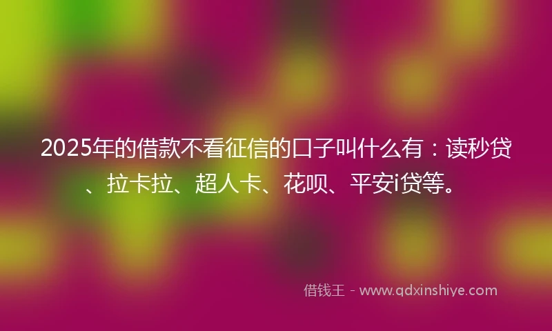 2025年的借款不看征信的口子叫什么有：读秒贷、拉卡拉、超人卡、花呗、平安i贷等。