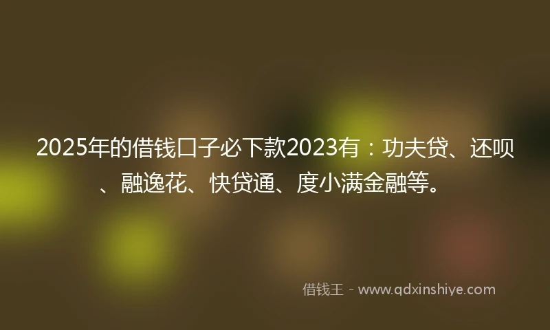2025年的借钱口子必下款2023有：功夫贷、还呗、融逸花、快贷通、度小满金融等。