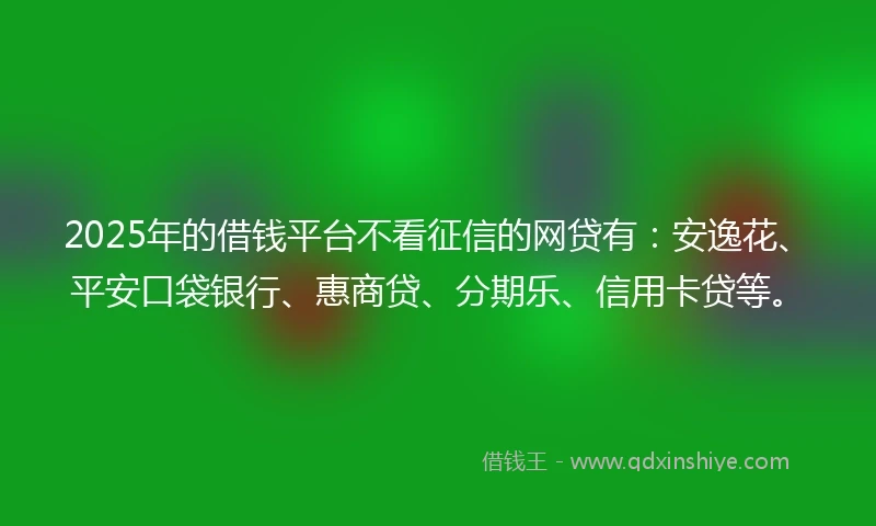 2025年的借钱平台不看征信的网贷有：安逸花、平安口袋银行、惠商贷、分期乐、信用卡贷等。