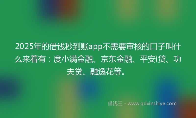 2025年的借钱秒到账app不需要审核的口子叫什么来着有：度小满金融、京东金融、平安i贷、功夫贷、融逸花等。