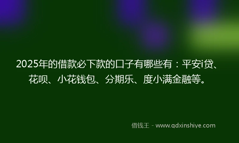 2025年的借款必下款的口子有哪些有：平安i贷、花呗、小花钱包、分期乐、度小满金融等。