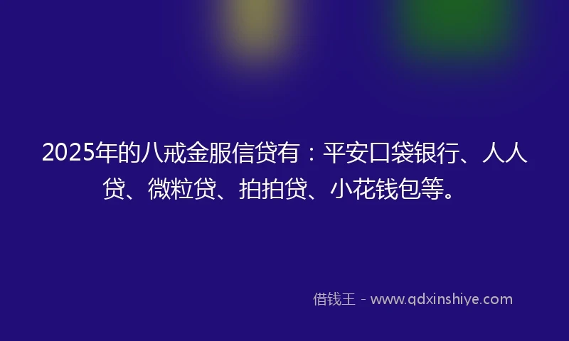 2025年的八戒金服信贷有：平安口袋银行、人人贷、微粒贷、拍拍贷、小花钱包等。