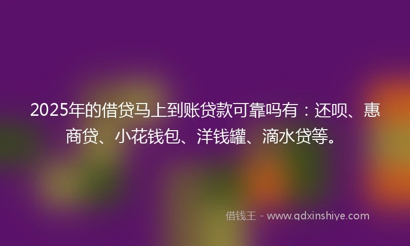 2025年的借贷马上到账贷款可靠吗有：还呗、惠商贷、小花钱包、洋钱罐、滴水贷等。