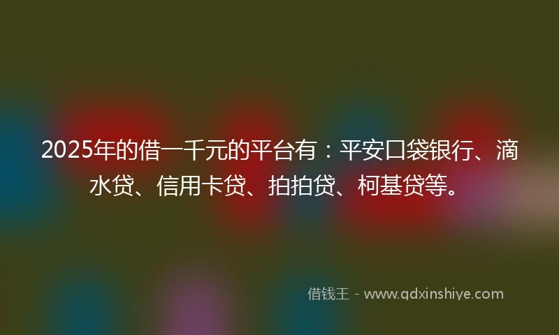 2025年的借一千元的平台有：平安口袋银行、滴水贷、信用卡贷、拍拍贷、柯基贷等。