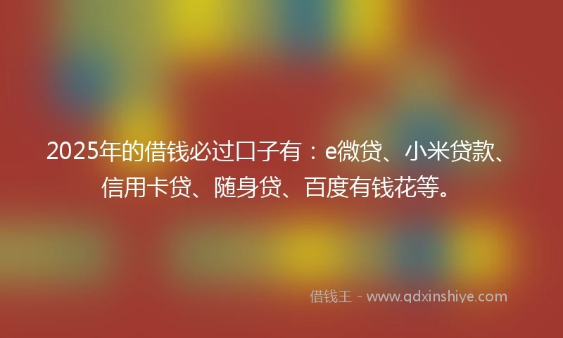 2025年的借钱必过口子有：e微贷、小米贷款、信用卡贷、随身贷、百度有钱花等。