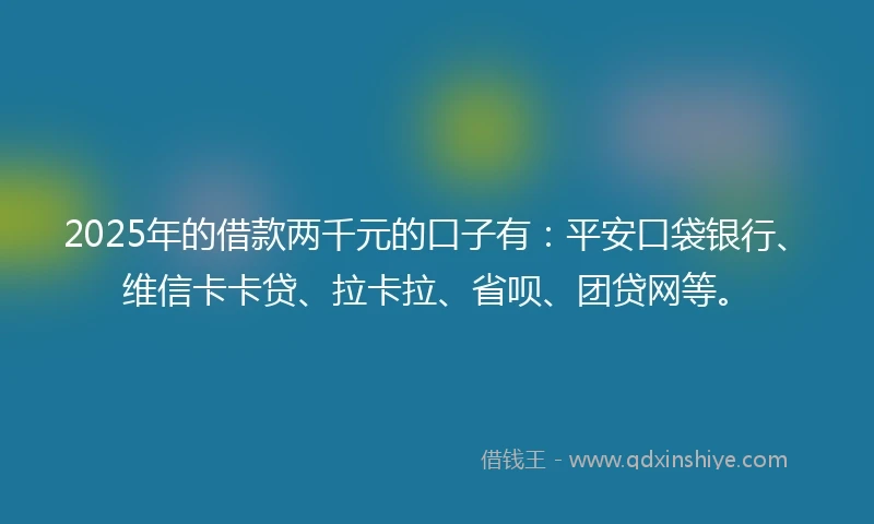 2025年的借款两千元的口子有：平安口袋银行、维信卡卡贷、拉卡拉、省呗、团贷网等。