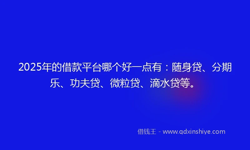 2025年的借款平台哪个好一点有：随身贷、分期乐、功夫贷、微粒贷、滴水贷等。