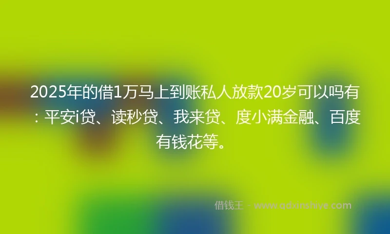 2025年的借1万马上到账私人放款20岁可以吗有：平安i贷、读秒贷、我来贷、度小满金融、百度有钱花等。