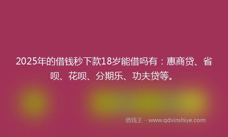2025年的借钱秒下款18岁能借吗有：惠商贷、省呗、花呗、分期乐、功夫贷等。