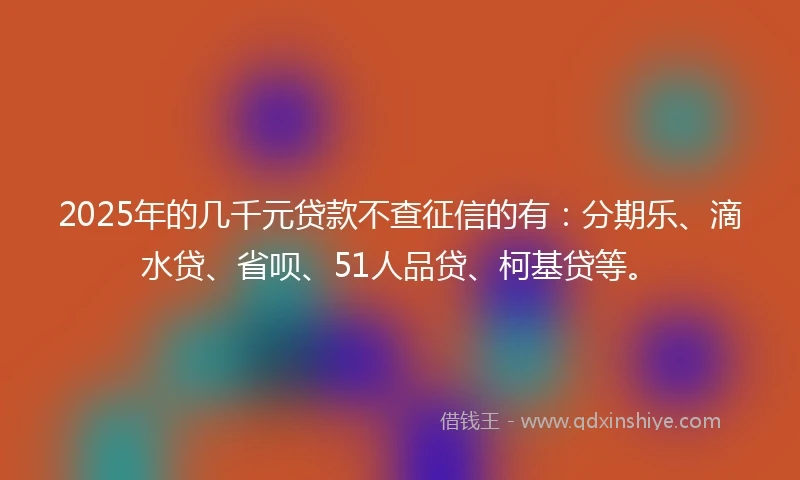 2025年的几千元贷款不查征信的有：分期乐、滴水贷、省呗、51人品贷、柯基贷等。