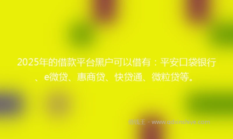 2025年的借款平台黑户可以借有：平安口袋银行、e微贷、惠商贷、快贷通、微粒贷等。
