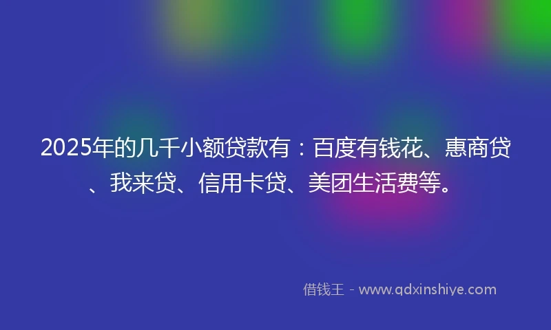 2025年的几千小额贷款有：百度有钱花、惠商贷、我来贷、信用卡贷、美团生活费等。