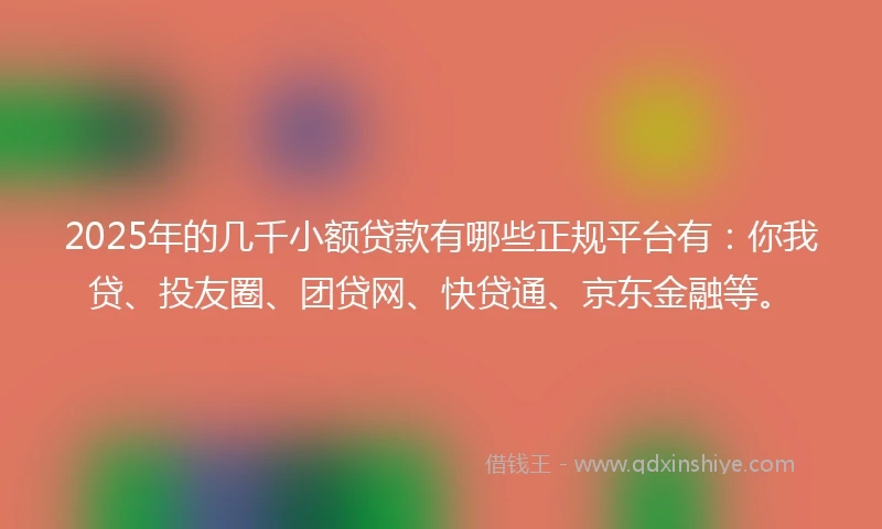 2025年的几千小额贷款有哪些正规平台有：你我贷、投友圈、团贷网、快贷通、京东金融等。