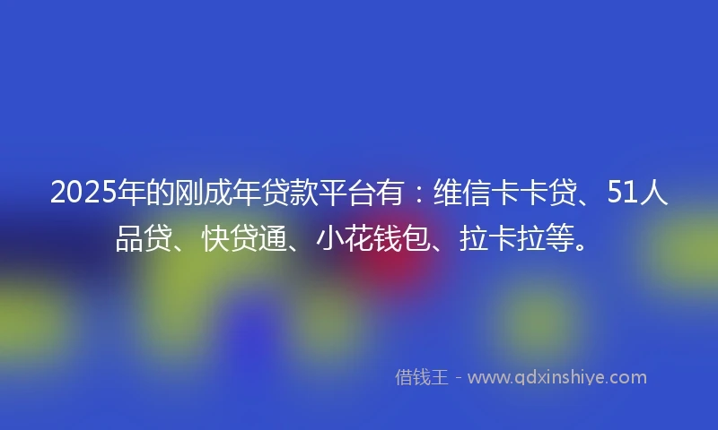 2025年的刚成年贷款平台有：维信卡卡贷、51人品贷、快贷通、小花钱包、拉卡拉等。