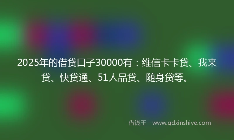 2025年的借贷口子30000有：维信卡卡贷、我来贷、快贷通、51人品贷、随身贷等。