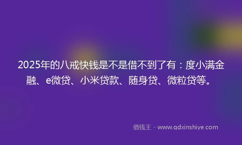 2025年的八戒快钱是不是借不到了有：度小满金融、e微贷、小米贷款、随身贷、微粒贷等。