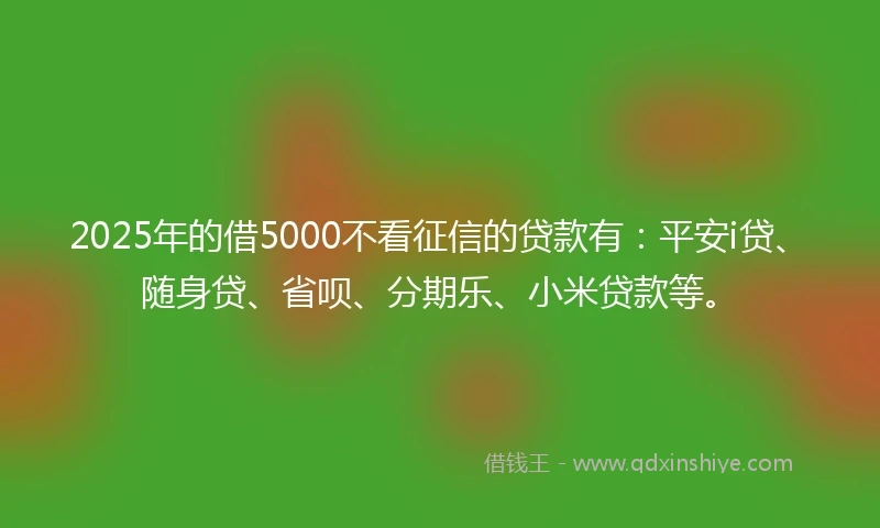 2025年的借5000不看征信的贷款有:平安i贷、随身贷、省呗、分期乐、小米贷款等。