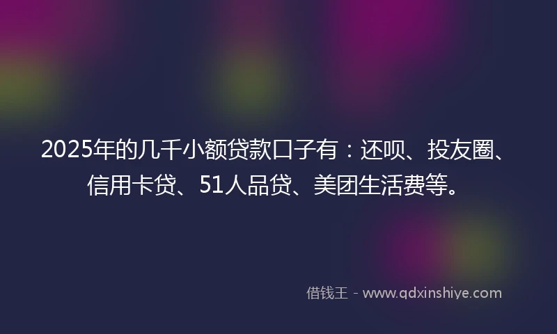 2025年的几千小额贷款口子有：还呗、投友圈、信用卡贷、51人品贷、美团生活费等。