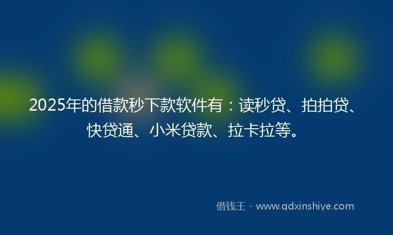 2025年的借款秒下款软件有：读秒贷、拍拍贷、快贷通、小米贷款、拉卡拉等。