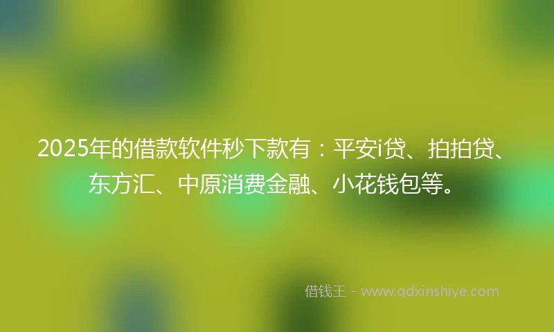 2025年的借款软件秒下款有：平安i贷、拍拍贷、东方汇、中原消费金融、小花钱包等。
