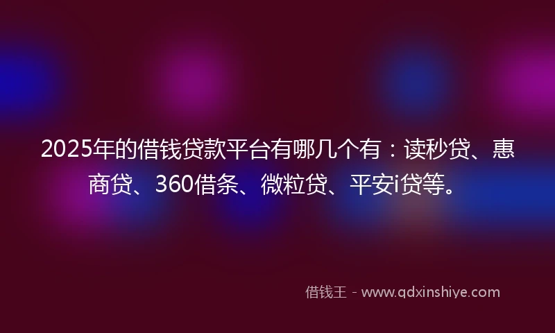 2025年的借钱贷款平台有哪几个有：读秒贷、惠商贷、360借条、微粒贷、平安i贷等。