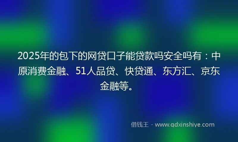 2025年的包下的网贷口子能贷款吗安全吗有：中原消费金融、51人品贷、快贷通、东方汇、京东金融等。