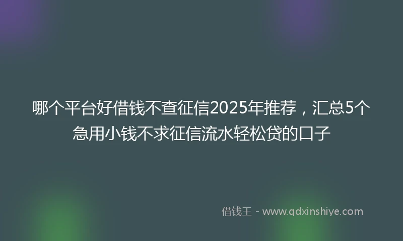 哪个平台好借钱不查征信2025年推荐，汇总5个急用小钱不求征信流水轻松贷的口子