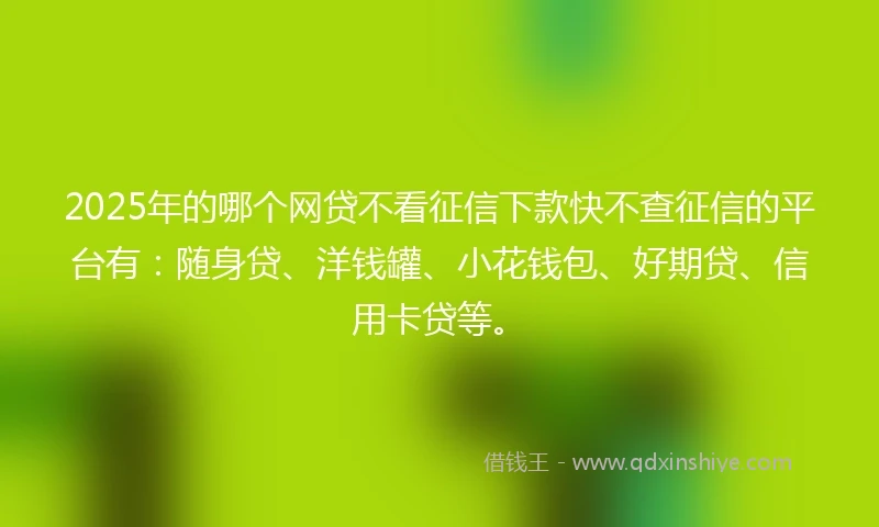 2025年的哪个网贷不看征信下款快不查征信的平台有：随身贷、洋钱罐、小花钱包、好期贷、信用卡贷等。
