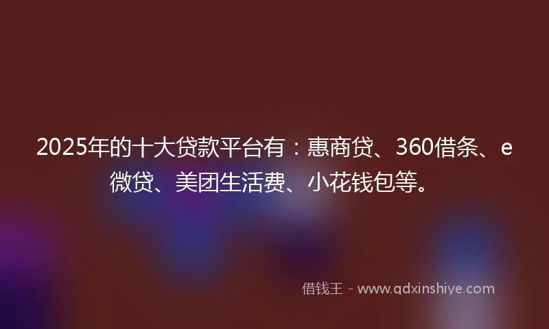 2025年的十大贷款平台有：惠商贷、360借条、e微贷、美团生活费、小花钱包等。