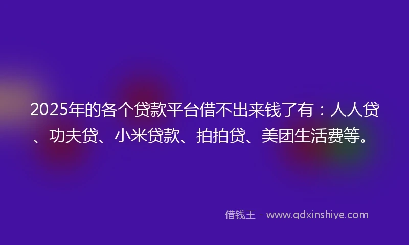 2025年的各个贷款平台借不出来钱了有:人人贷、功夫贷、小米贷款、拍拍贷、美团生活费等。