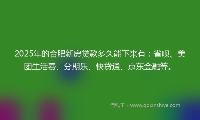 2025年的合肥新房贷款多久能下来有：省呗、美团生活费、分期乐、快贷通、京东金融等。