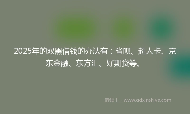 2025年的双黑借钱的办法有：省呗、超人卡、京东金融、东方汇、好期贷等。