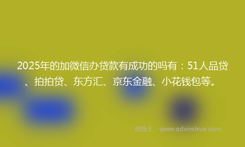 2025年的加微信办贷款有成功的吗有：51人品贷、拍拍贷、东方汇、京东金融、小花钱包等。