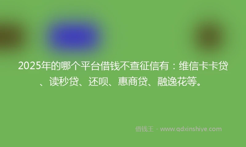 2025年的哪个平台借钱不查征信有：维信卡卡贷、读秒贷、还呗、惠商贷、融逸花等。