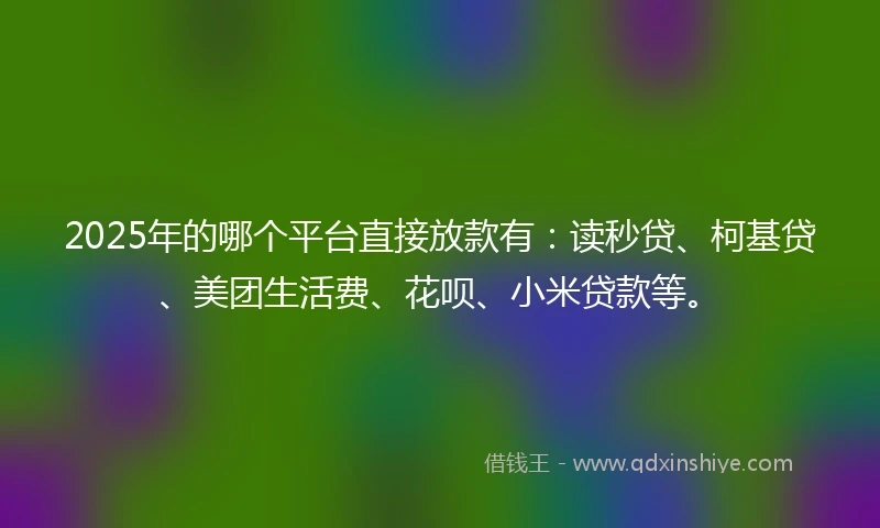2025年的哪个平台直接放款有：读秒贷、柯基贷、美团生活费、花呗、小米贷款等。