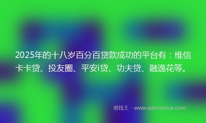 2025年的十八岁百分百贷款成功的平台有：维信卡卡贷、投友圈、平安i贷、功夫贷、融逸花等。