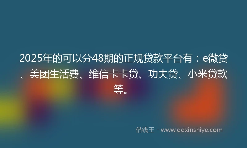 2025年的可以分48期的正规贷款平台有：e微贷、美团生活费、维信卡卡贷、功夫贷、小米贷款等。