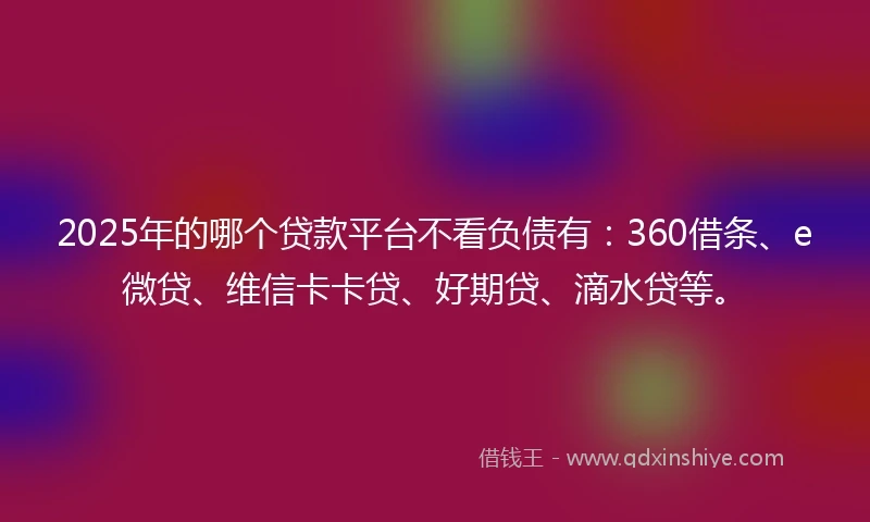 2025年的哪个贷款平台不看负债有：360借条、e微贷、维信卡卡贷、好期贷、滴水贷等。