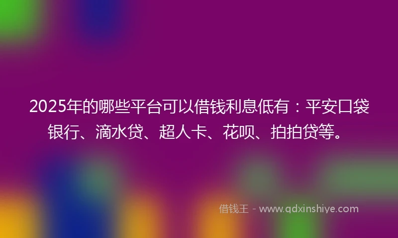 2025年的哪些平台可以借钱利息低有：平安口袋银行、滴水贷、超人卡、花呗、拍拍贷等。